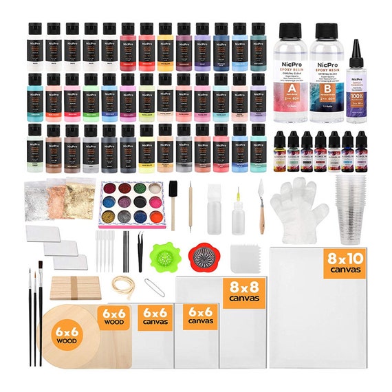 39 Colors Pouring Paint Kit, Ready to Pour Acrylic Paint Supplies With 4pcs  Canvas and Wood Slices, Epoxy Resin, Pour Oil, 