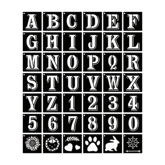 Eage Alphabet Letter Stencils 2 Inches, 62 Pcs Reusable Plastic Letter Number Templates, Art Craft Stencils for Wood, Wall, Fabric, Rock, Chalkboard
