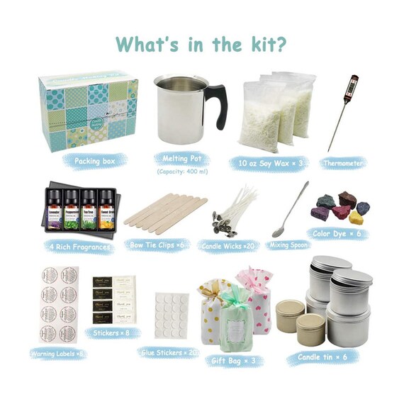 Candle Making Kit Supplies, Soy Wax Making Kit Including Pot, Wicks,  Sticker, Tins, Soybean Wax, Spoon & More