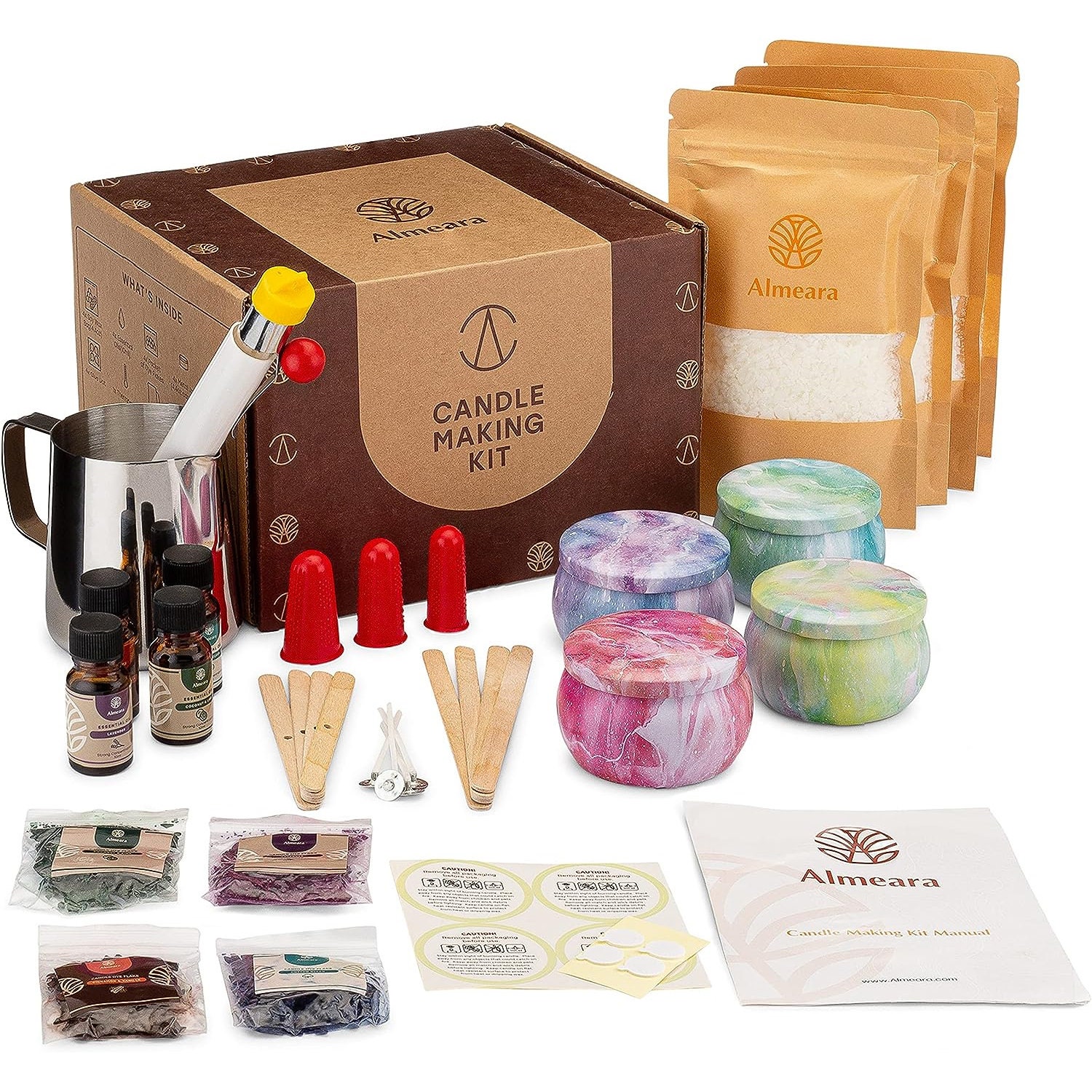 DIY Kit, Candle Making With Dried Flowers 2 Candle Set Craft Supply Set 