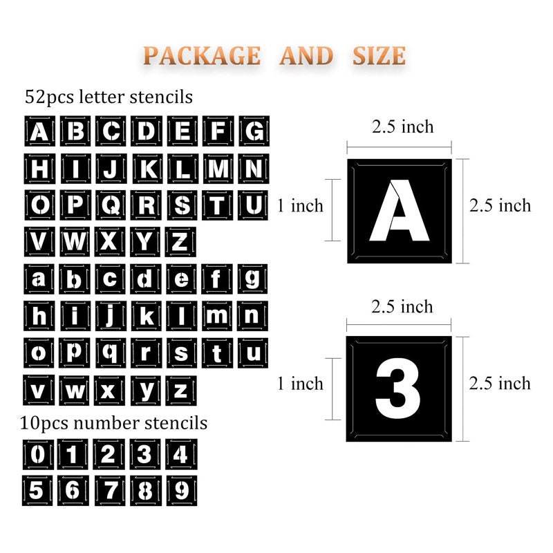 Eage 1 Inch Letter Stencils for Painting, 62 Pcs Reusable Plastic Letter  Number Stencils, Interlocking Template Kit for Painting on Wood, Wall