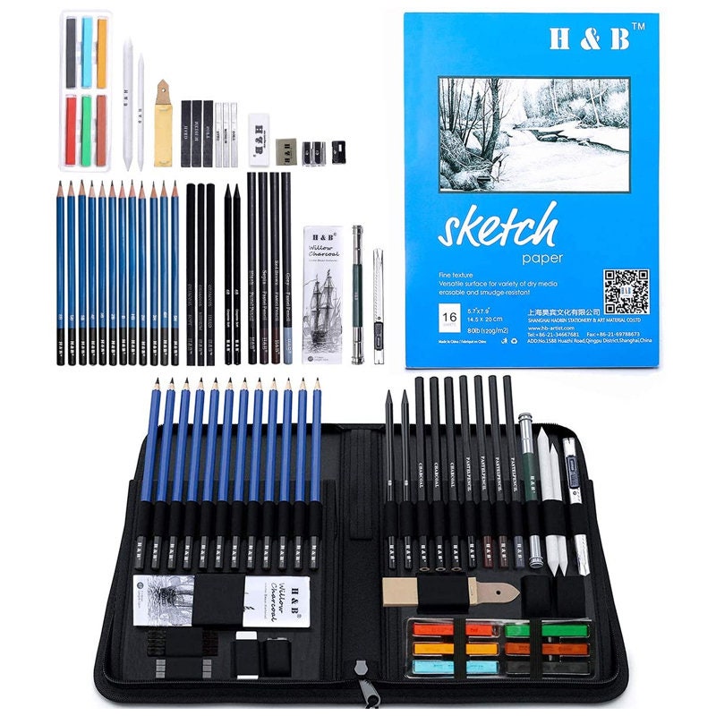 Art Set, 82 Piece, Wooden Case Color Pencils, Oil Pastels