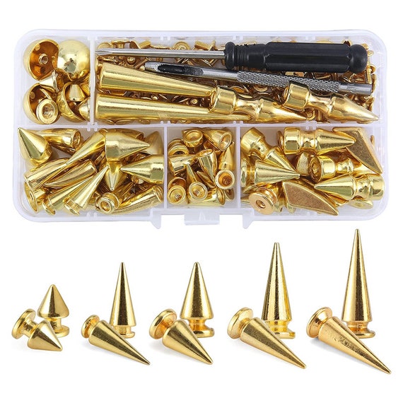 Mixed Shape Spikes and Studs Assorted Sizes Spike Studs for Clothing Gold  Color Screw Back Bullet Cone Studs and Spikes Rivet 