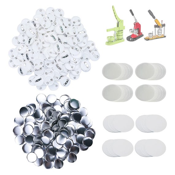  200 Sets 1 inch /25mm Blank Button Supplies Round Badges  Buttons Parts for Button Maker Button Attachment, Button Making Supplies  with Round Pin Cover, Pin Backs, Plastic Films, Blank Circle Paper