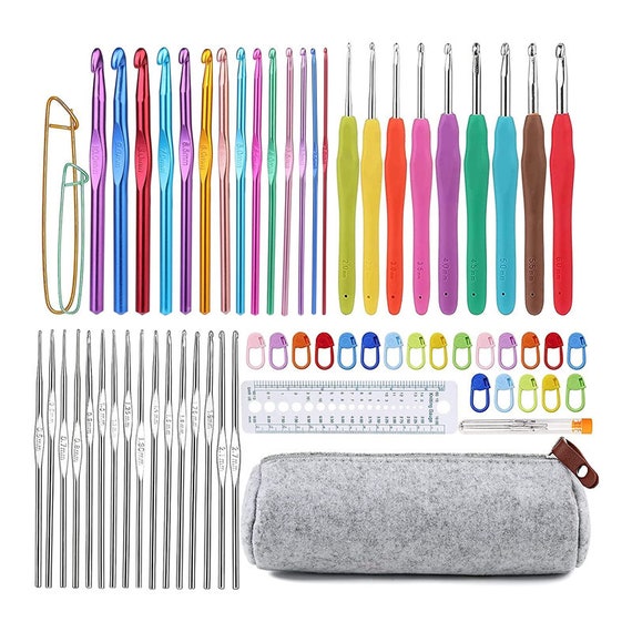 16 Pieces Wooden Crochet Hooks, 3 to 30 mm in Diameters Handle Crochet Hook  Knitting Crochet Needles with 10 pcs Knitting Stitch Markers for Handcraft