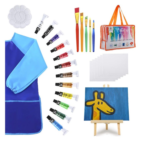 Kids Paint Set-27 Piece Kids Art Set With Acrylic Paint,brushes, Easel,  Smock, Bag for Little Boys or Girls 