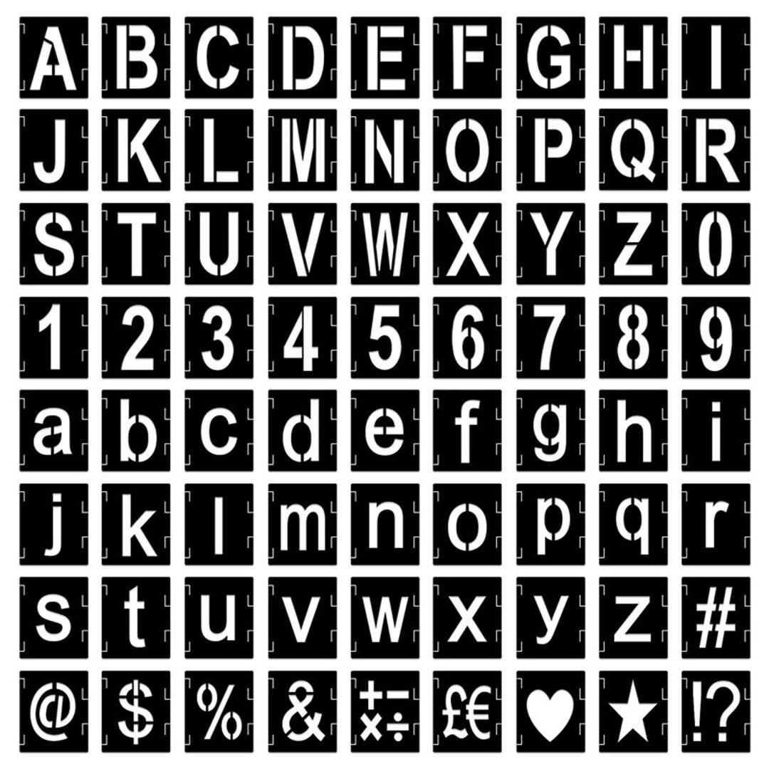 2 Inch Letter Stencils Symbol Numbers Craft Stencils for Painting on Wood,  43 Pcs Reusable Alphabet Templates Interlocking Stencil Kit for Wall Fabric