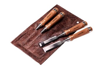 Libraton Woodworking Chisel Set, 4pcs CR-V Wood Chisels Set, Professional Chisels with Leather Pouch for Carpenter