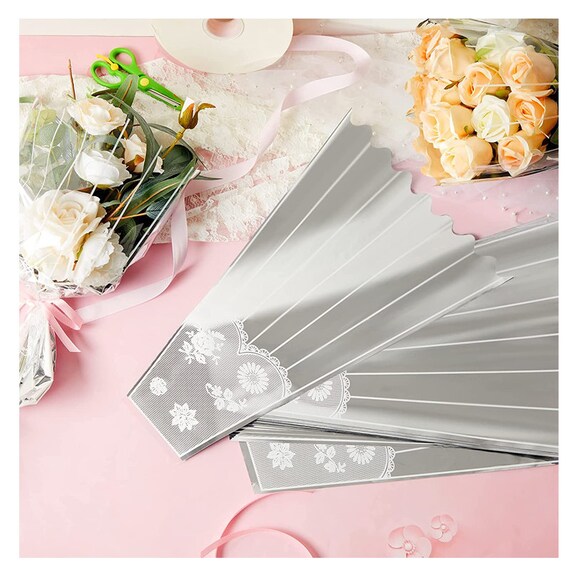 50 PCS Single Rose Sleeve Plastic Flower Wrapping Bags Cellophane Flower  Sleeves