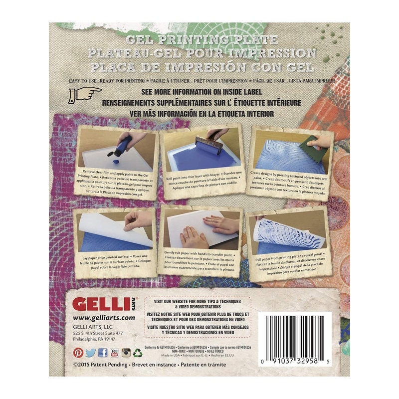 Gelli Arts Reusable Gel Printing Plate 7 Sizes GELLIARTS Stamping