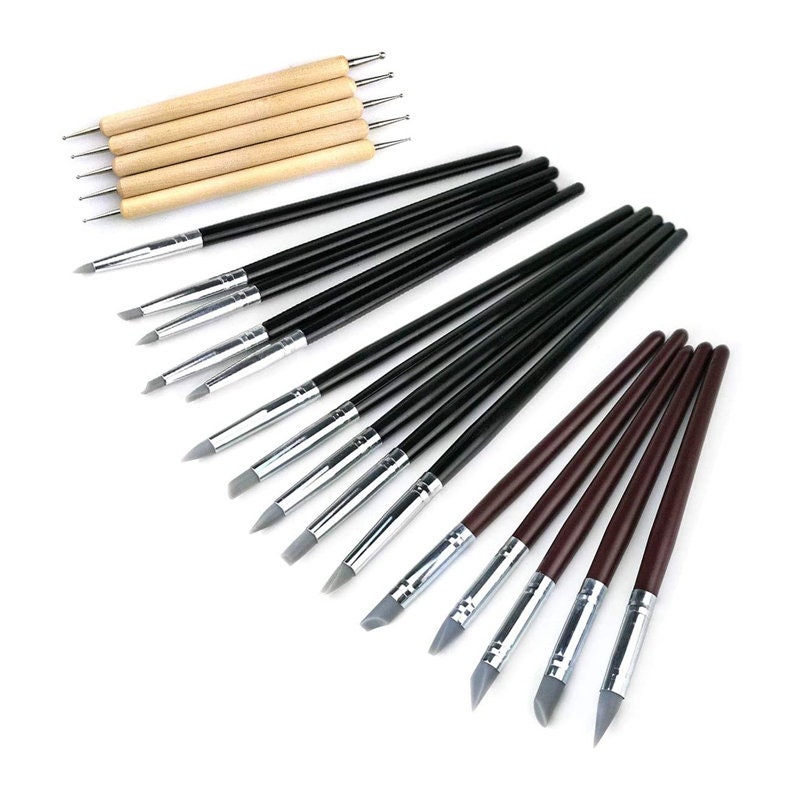 Clay Sculpture Tools 27 Pieces Clay Sculpting Shapers Flexible Silicone Rubber Tip Shaping Pen Wipe Out Painting Brushes Carving Tools for Pottery Ceramics 