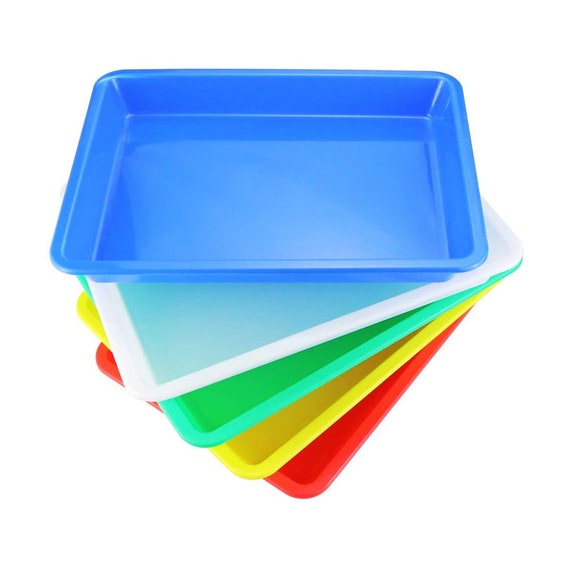 24 Pcs Activity Plastic Art Trays and Craft Tray 11 x 8.66 x 0.98 Inch Flat  Storage Tray Serving Organizer Tray Stackable Bin for Painting Beads