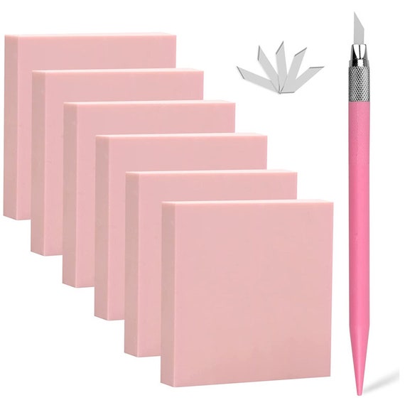 6 Pcs 2x2 Rubber Block Stamp Carving With Cutter Etsy