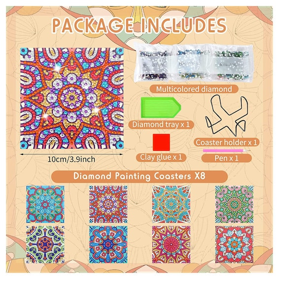 8Pcs Diamond Painting Coasters with Holder, Mandala Diamond Art