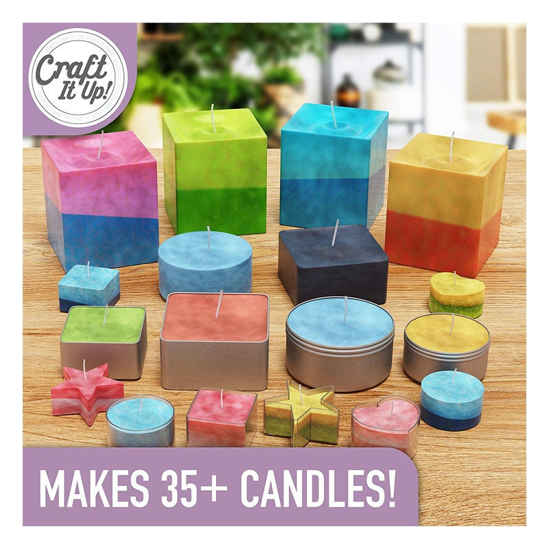 DIY Candle Making Kit by Craft It Up, Makes 15 Candles, Beginners Set With  Silicone Molds, Soy Candle Wax Supplies, Pot, Wicks 