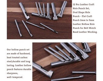 12 Pcs Leather Craft Hole Punch Set, Oval Hole Punch Flat Craft