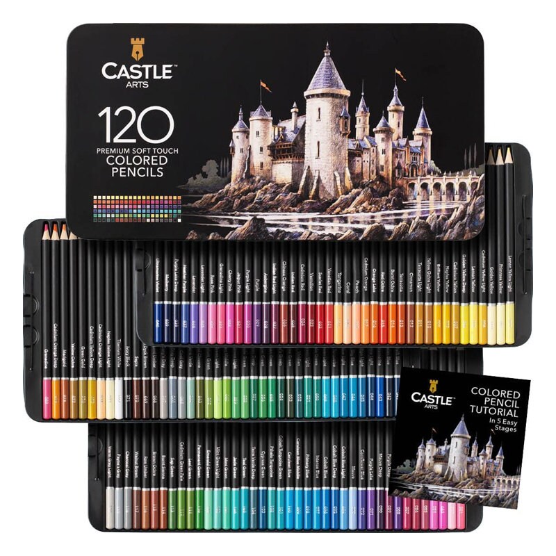 Castle Art Supplies 120 Watercolor Pencils Tin Set for Adult Artists and Professionals