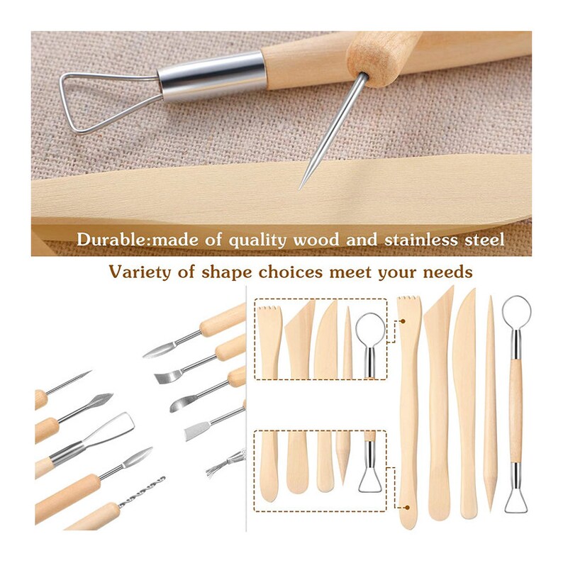 16 Pieces Wooden Handle Clay Pottery Sculpting Tools Polymer Etsy