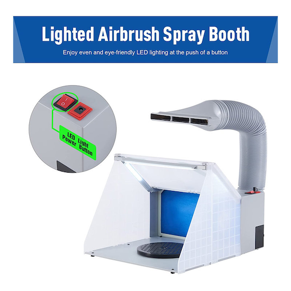 Lighted Airbrush Paint Spray Booth With Exhaust Fan, Portable