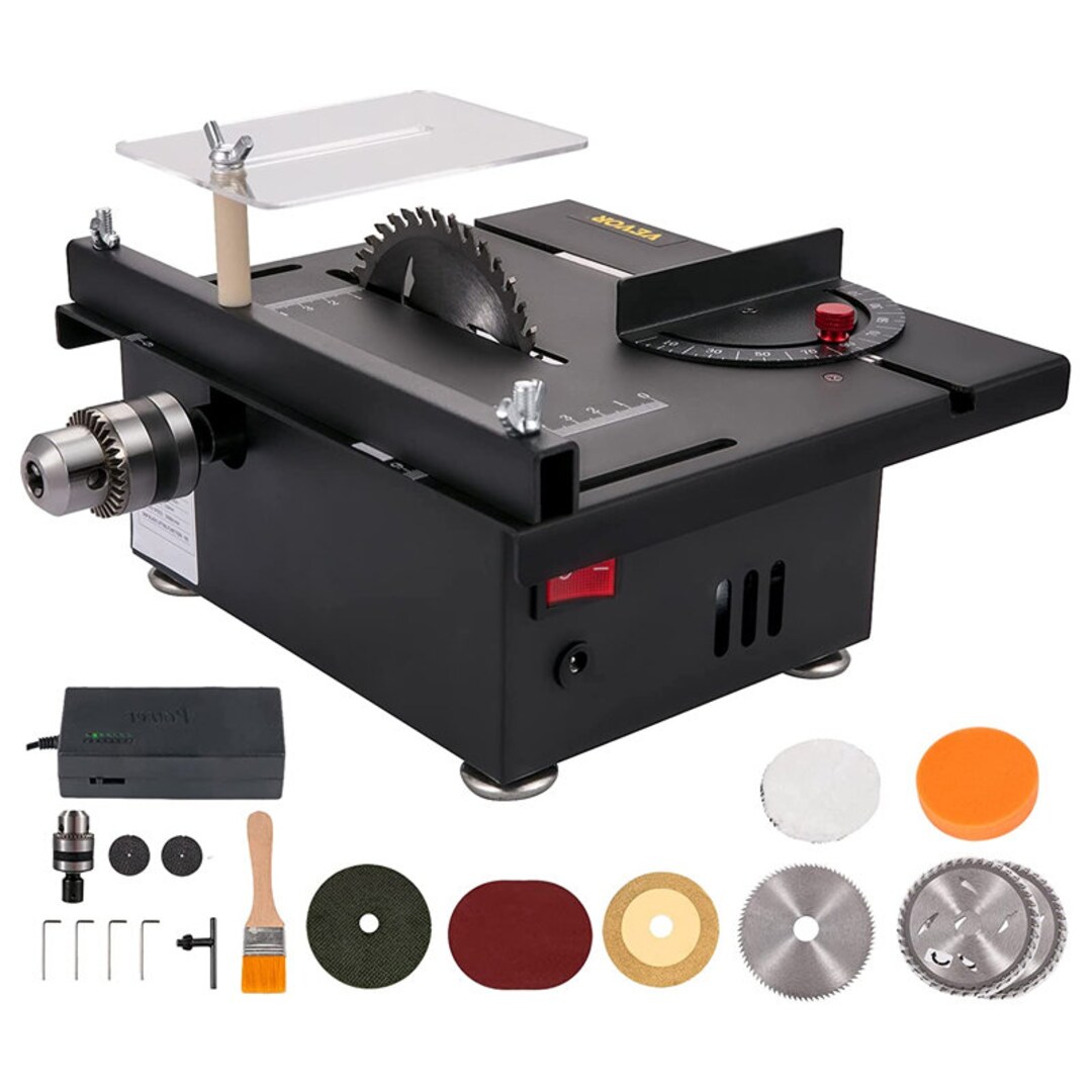 Mini Table Saw, 96W Hobby Table Saw for Woodworking, 090 Angle Cutting