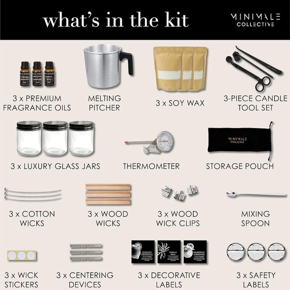  Minimale Collective Luxury Candle Making Kit for Adults  DIY  Soy Candle Making Kit with Glass Jars, Wood Candle Wicks, Cotton Wicks &  Candle Accessory Set