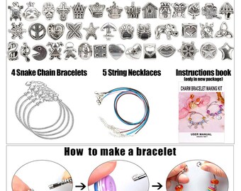 Amazing Time 130 Pieces Charm Bracelet Making Kit Including Jewelry Beads Snake Chain, DIY Craft for Girls, Jewelry Christmas Gift Set for AR