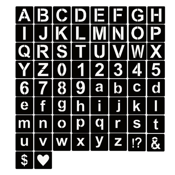 1 inch Alphabet Letter Stencils for Painting - 70 Pack Letter and Number Stencil Templates with Signs for Painting on Wood, Reusable Letters and