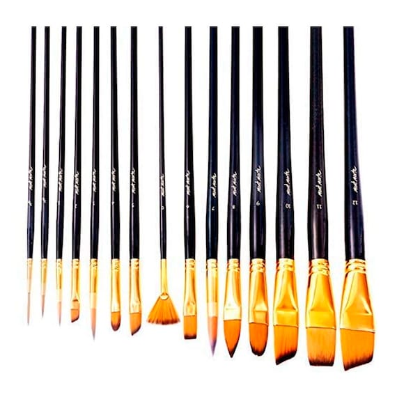 Mont Marte Art Paint Brushes Set, Great for Watercolor, Acrylic, Oil 15  Different Sizes Nice Gift for Artists, Adults . Kids, Black 
