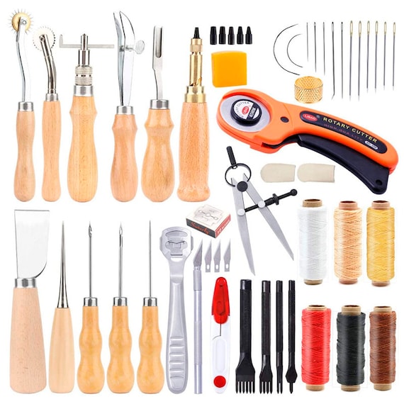 53 Pieces Beginners Leather Work Tools, Leather Working Kit With