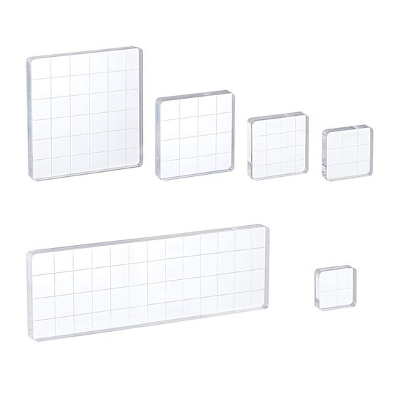6 Pieces Stamp Blocks Acrylic Clear Stamping Blocks Tools with Grid Lines  for h