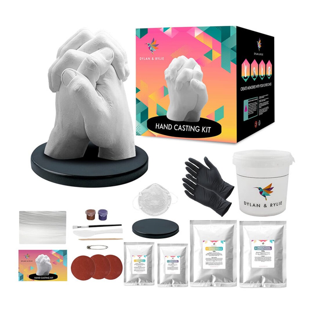  Family Hand Casting Kit with Practice Kit - Casts 3 Person  Hands Keepsakes- DIY Plaster Hand Molding Kit