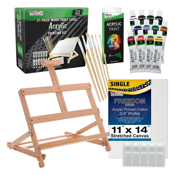 21-piece Artist Oil Painting Set With Wooden H-frame Studio Easel, 12 Vivid  Oil Paint Colors, Stretched Canvas, 6 Brushes 