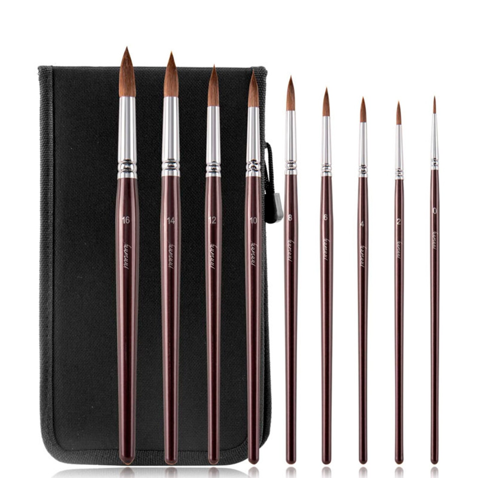 Fuumuui 6-Piece Extended Needle Point Watercolor Brushes - Synthetic & Sable Blend, Extra Long Tip For Fine Detailing, Short Handle