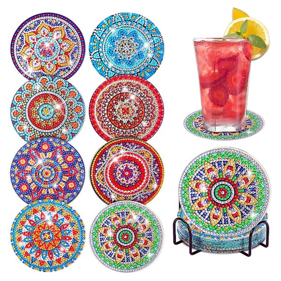 8 Pcs Diamond Painting Coasters With Holder,diy Small Diamond Art