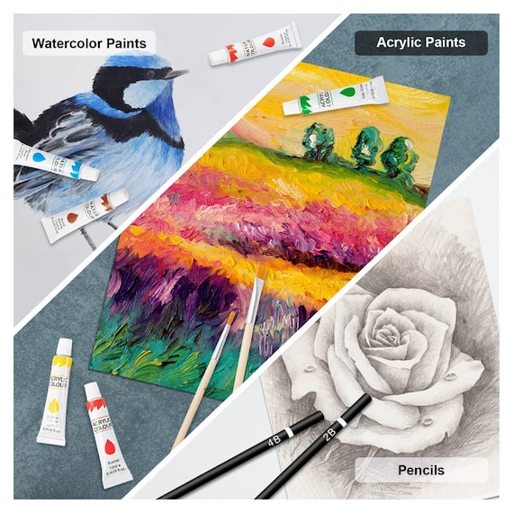POPYOLA Art Supplies, Deluxe Wood Art Set for Artist, Various Painting Supplies, Including Crayons, Colored Pencils, Oil Pastels, Watercolor Cakes, An