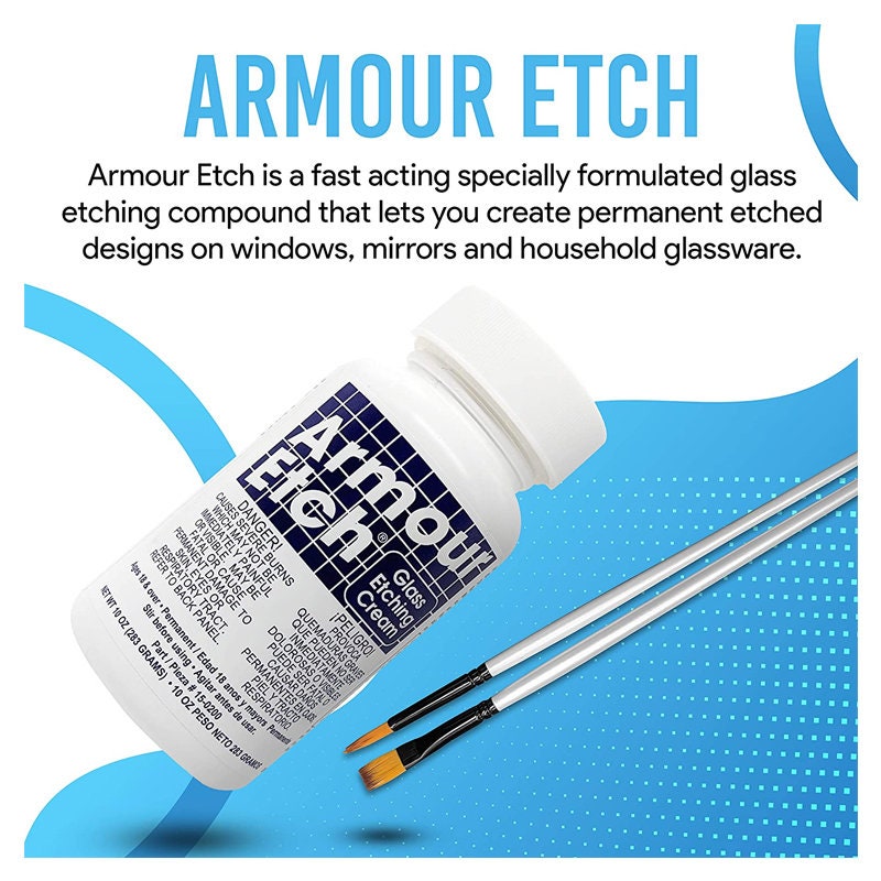  Armour Etch Glass Etching Cream Kit - Create Permanently Etched  Designs - 10oz Net Weight - Bundled with Moshify Application Brushes :  Arts, Crafts & Sewing