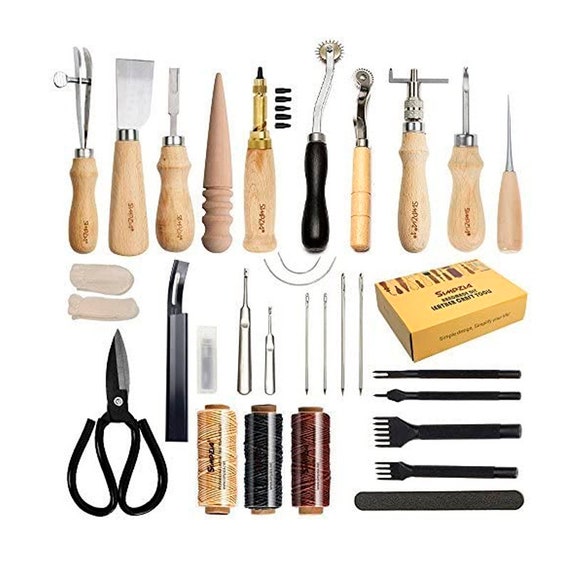 Vintage Leather Craft Tools Kit for Stitching, Sewing, Beveling, and  Punching