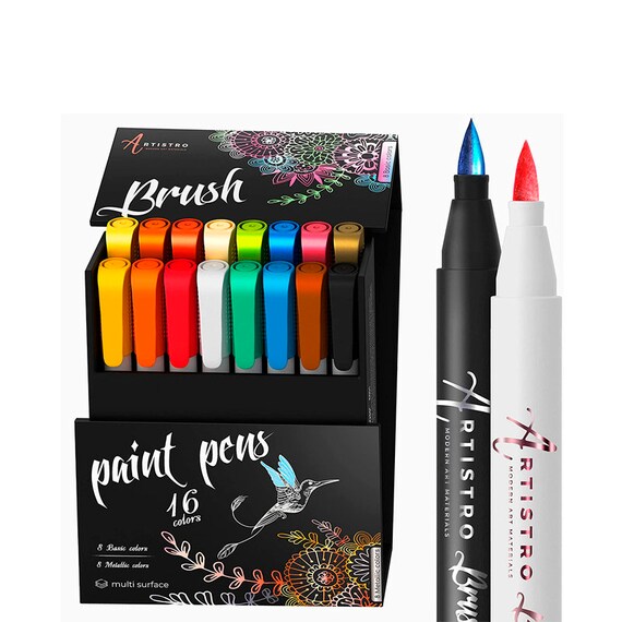 Brush Paint Pens 8 Metallic & 8 Basic Colors Paint Art Etsy