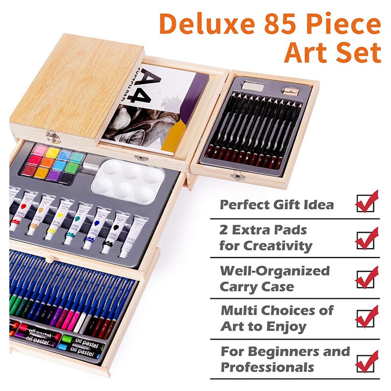 Deluxe Art Set With Easel Wooden Art Box With Drawing Pad Etsy