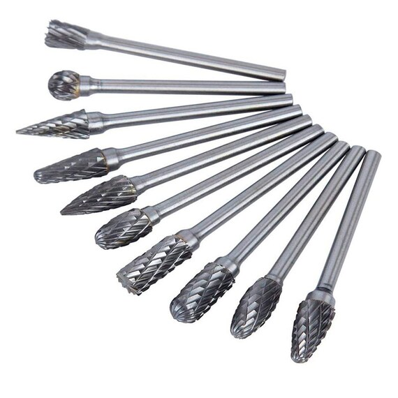 10Pcs/set 1/8" Tungsten Carbide Rotary Burrs Drill Bits Kit Cutting Carving Tool 