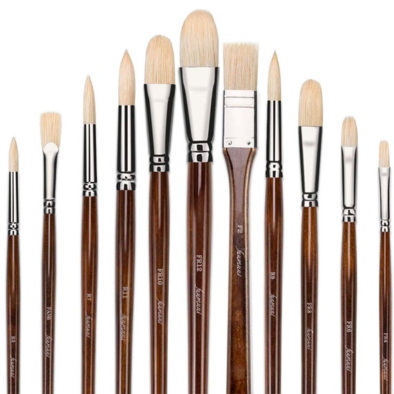 11pcs Professional Paint Brush Set, 100% Natural Chungking Hog Bristle  Artist Brushes for Acrylic 