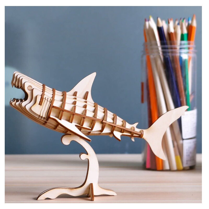 Your Own 3D Wooden Assembly Puzzle Wood Craft Kit Shark Model Etsy
