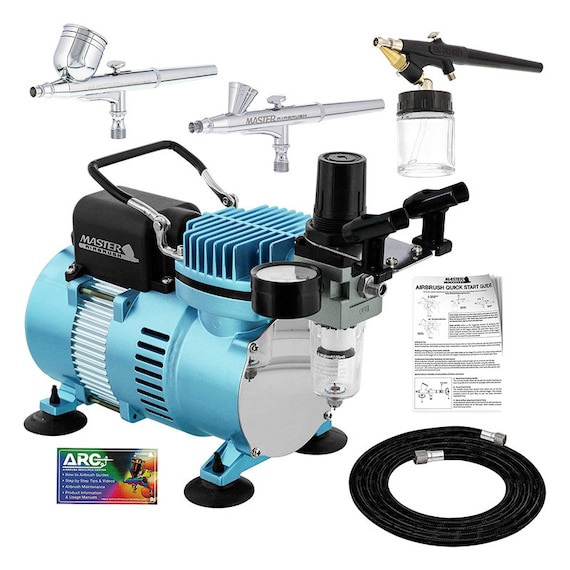 Master Airbrush Cool Runner II Dual Fan Air Compressor Professional Airbrushing System Kit with 3 Airbrush Sets, 0.3 mm Gravity