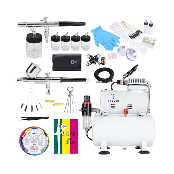 Air Compressor Kit With 2 Airbrushes Cleaning Airbrush Kit Double Action  Airbrush Painting Tools 