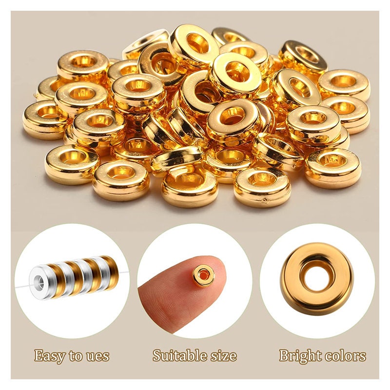800 Pcs 6mm Flat Gold Beads Flat Round Spacer Beads for Bracelets