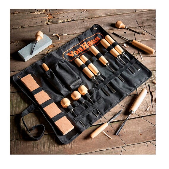 16pc Wood Carving Tool Set With Wood Knives, Carving Tools, Files Sharpening  Stone and Mallet 