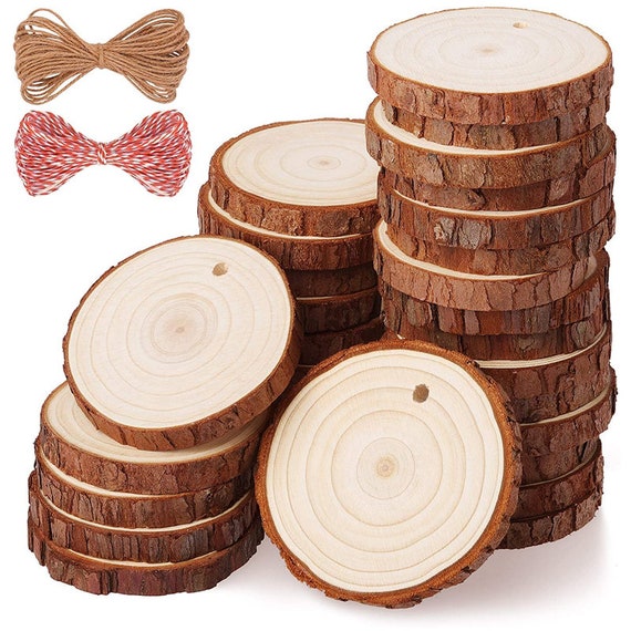 30pcs Round Wooden Discs With Holes, 3 Unfinished Predrilled Natural Wood  Slices For Crafts Centerpieces, Wooden Diy Christmas Ornaments Hang