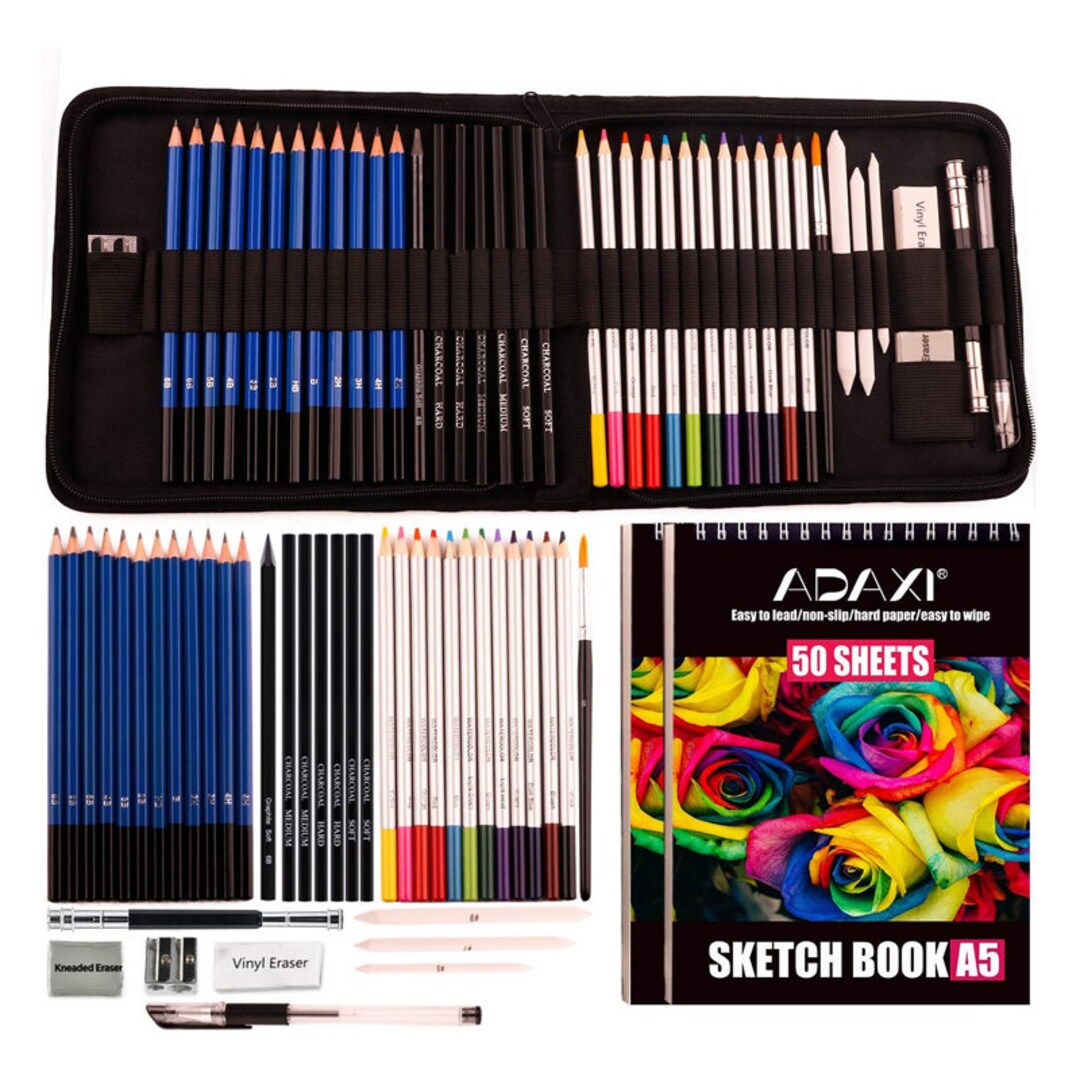 Lartique 71- Piece Drawing Supplies Drawing Kit - Art Supplies for Adults  and Kids - Watercolor, Graphite, Charcoal and Colored Drawing Pencils 