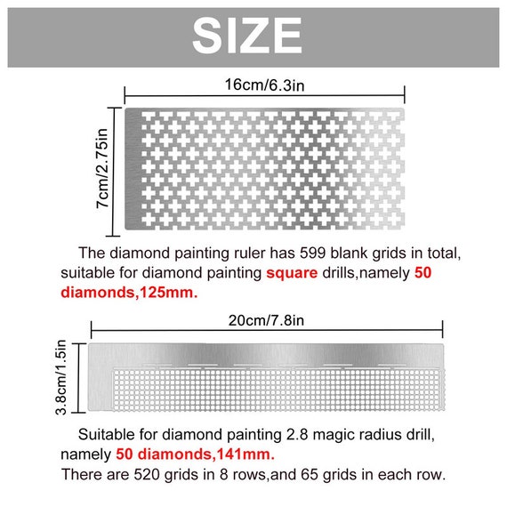 2 Pieces Square & Round Diamond Painting Ruler Mesh Ruler Grid Diamond 
