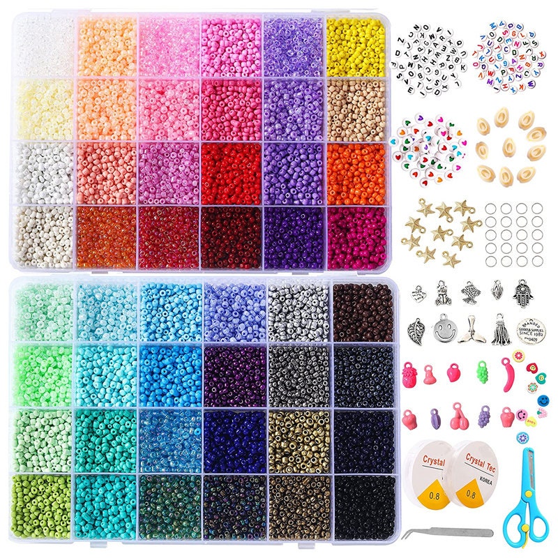 36551pcs 48 Colour 2 mm Beads Set Glass Beads for Threading Adult Colourful  Seed Beads Set for Bracelets Chains Rings Mobile Phone Chain Jewellery